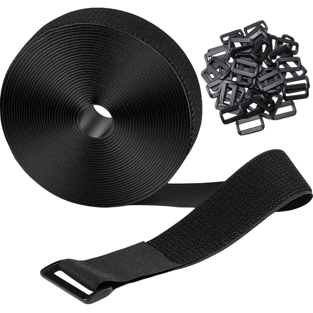 1Set 5M Reusable Hook and Loop Securing Cable Strap with Plastic Buckle Adjustable Nylon Fastening Strap for Cable Management