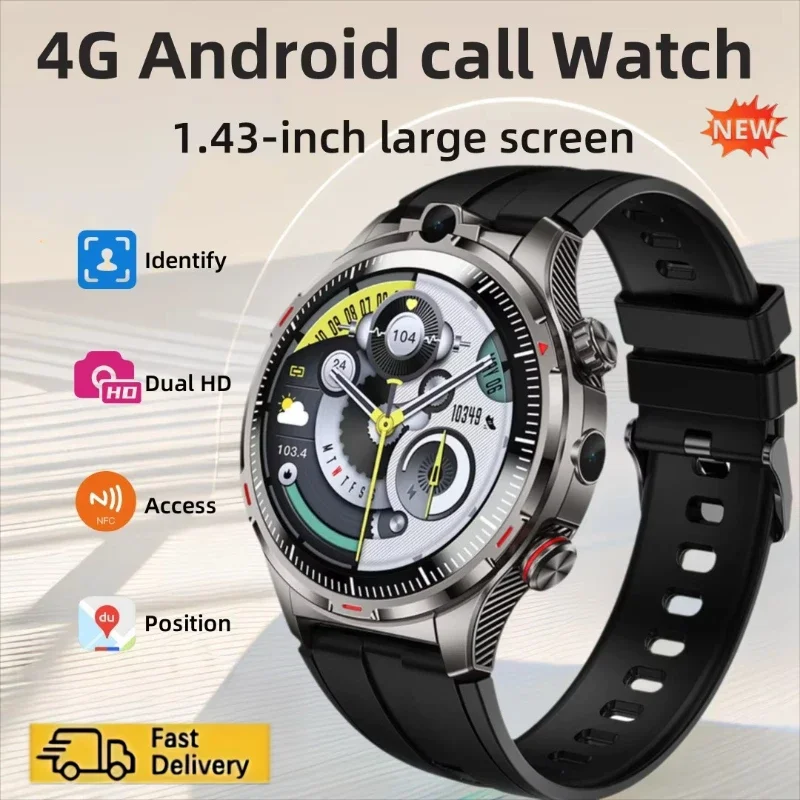 LW12 4G Smart Watch 1.43 Inch HD Screen Dual Camera Android 9.0 SIM Card GPS Positioning WiFi App Download for Men Women Outdoor
