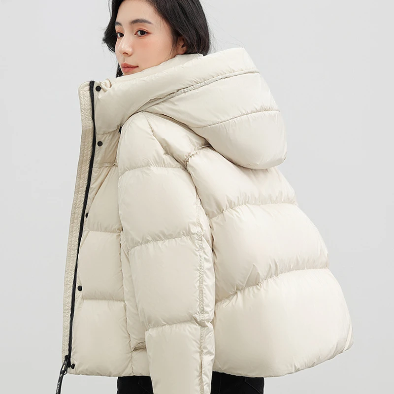 Winter Hooded Short Down Jacket Thickened Warm 90 Duck Down Down Jacket 2024 New Fashion Loose Couple Bread Clothing Jacket