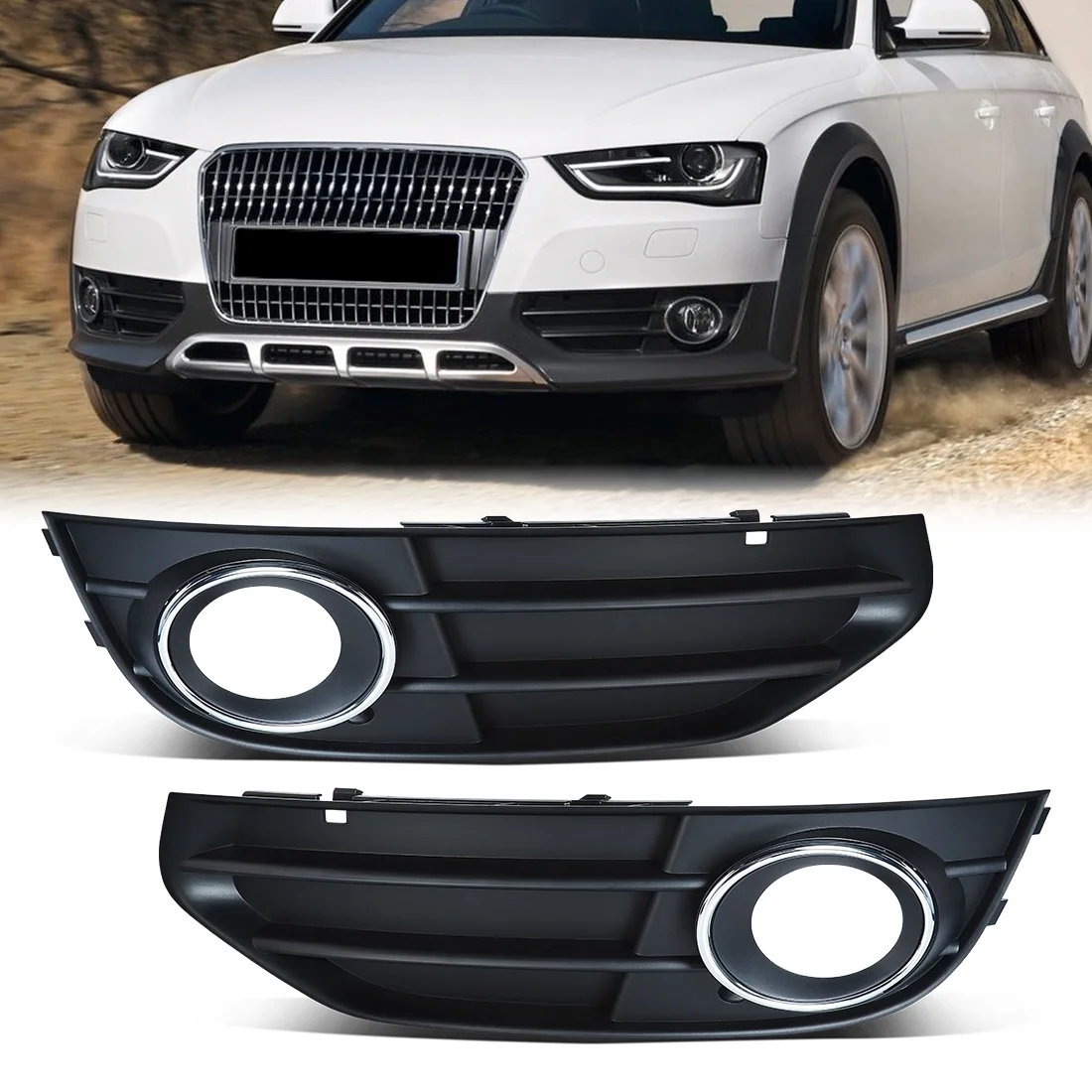 Front Bumper Grille Fog Light Cover For Audi A4 AR B8/ B8.5 Allroad Quattro Travel 2009-2015 Fog Lamp Grill Frame 8K0807681J01C