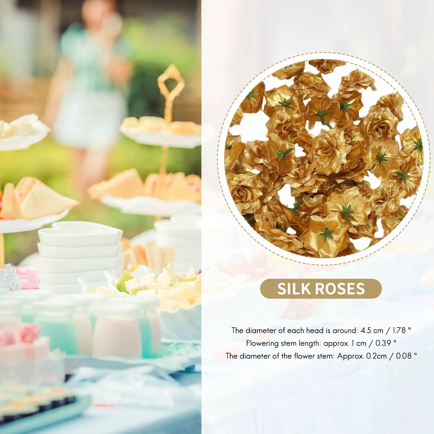 50 шт. шелковые розы, искусственные свадебные зажимы, свадебные украшения, цветочная головка (золотая) HY
