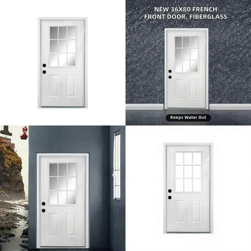 New arrivals 36x80 modern right-opening exterior door, French 9-glass window, low-emissivity glass, fiberglass waterproof,