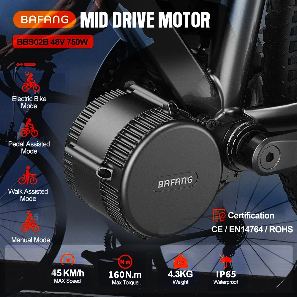 BAFANG Mid Drive Motor BBS02B 48V 750W Ebike Electric Bicycle Conversion Engine motor For Bicycle Engine Electric Bike