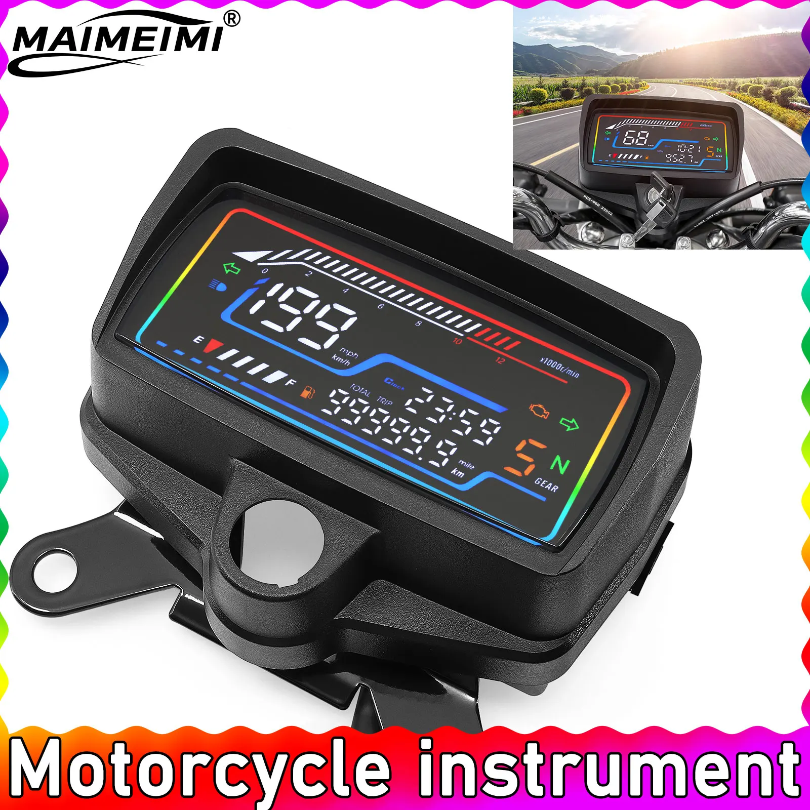 

Digital Dashboard Motorcycle Speedometer Electronics Speed Meter Odometer Tachometer Instrument with Bracket For Honda CG125-150