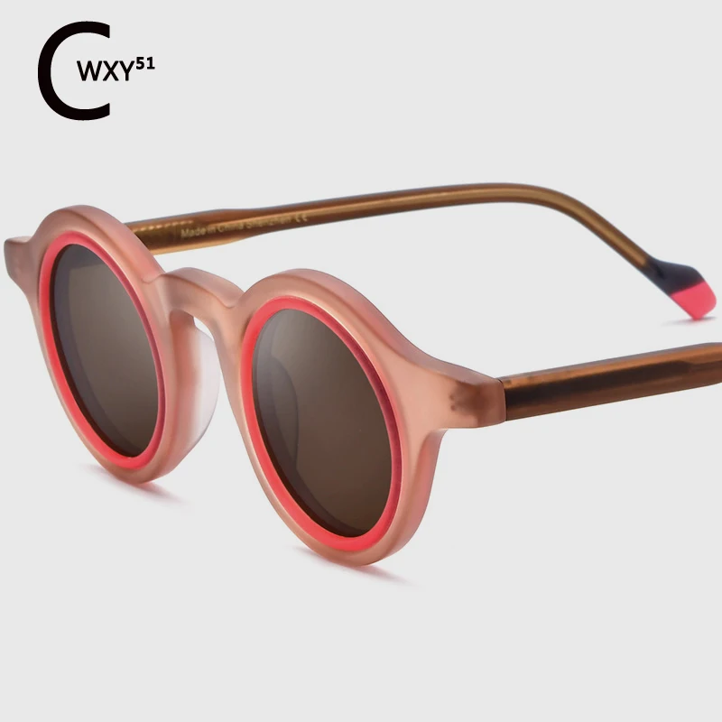 Women Personality Small Round Frame Acetate Sunglasses 19267 Polarized Riding UV400 Top Quality Sunglasses Can Be Engraved LOGO