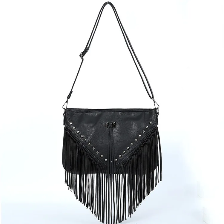 Metal Rivet Tassel Bag Punk Style Single Shoulder Crossbody Small Backpack for Women British Style Soft Handle Medium Size