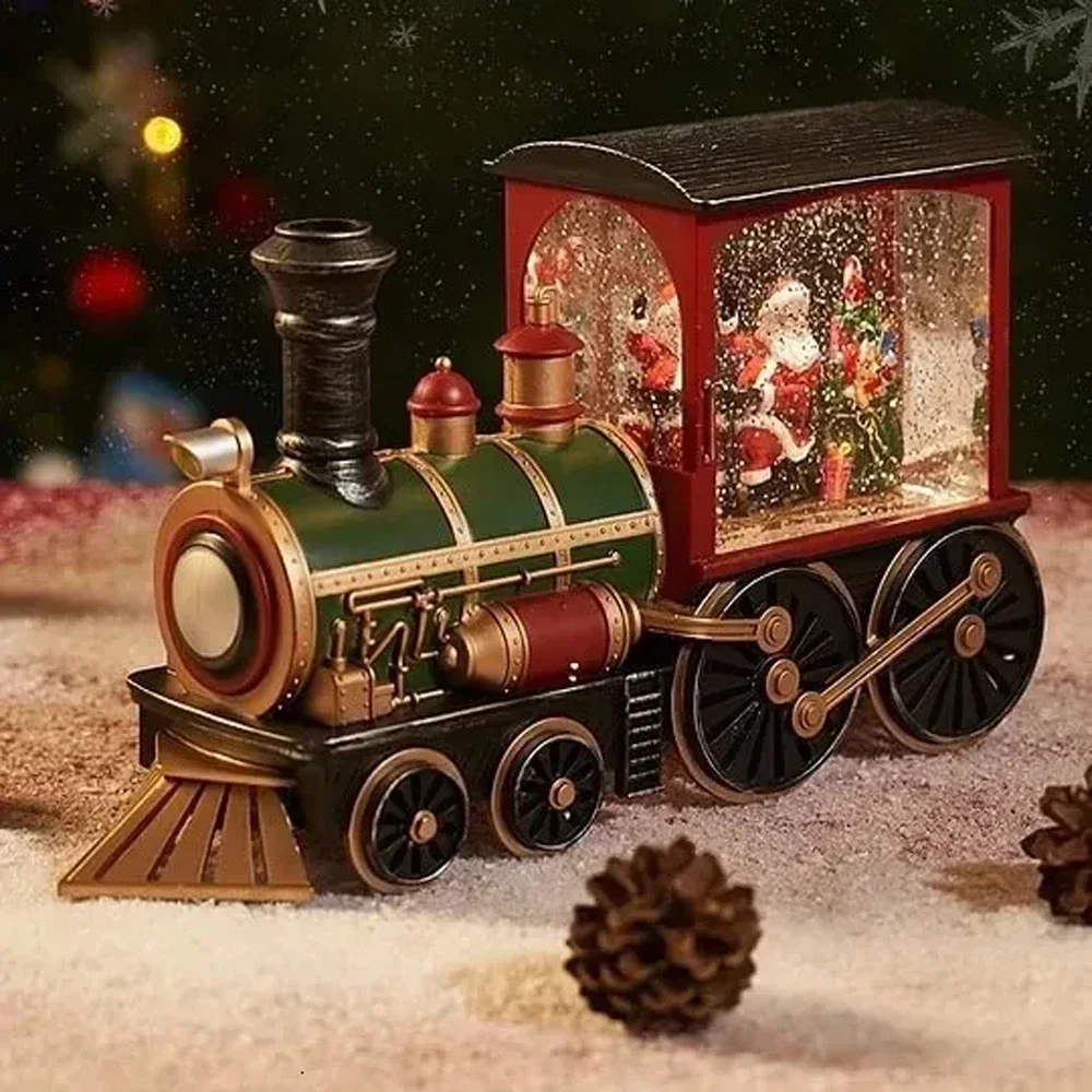 2025 Christmas Train Santa Claus Snowman Crystal Ball Light, Christmas LED Lamp Train Navidad Decoration for Home Party Xmas