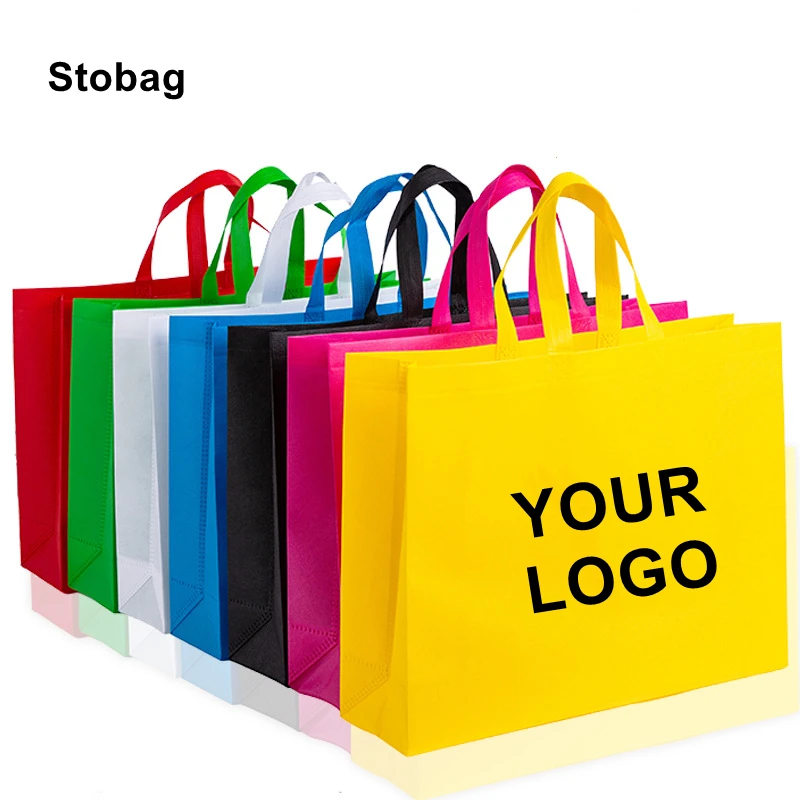 StoBag Colorful Non-woven Shopping Tote Bags Shoulder Reusable Eco-friendly Pouches Personal Custom DIY Print Logo (Extra Fee)