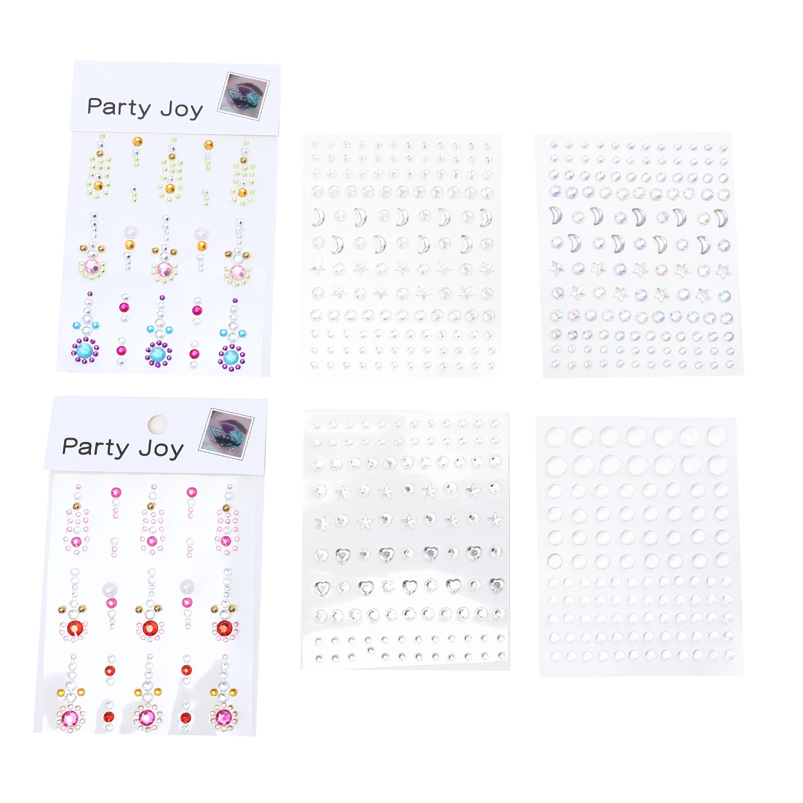 

6pcs 6 Sheets Rhinestone Face Gems Stickers Glitter Acrylic Skin Safe Diamond Forehead Eyes Stickers For Party Halloween