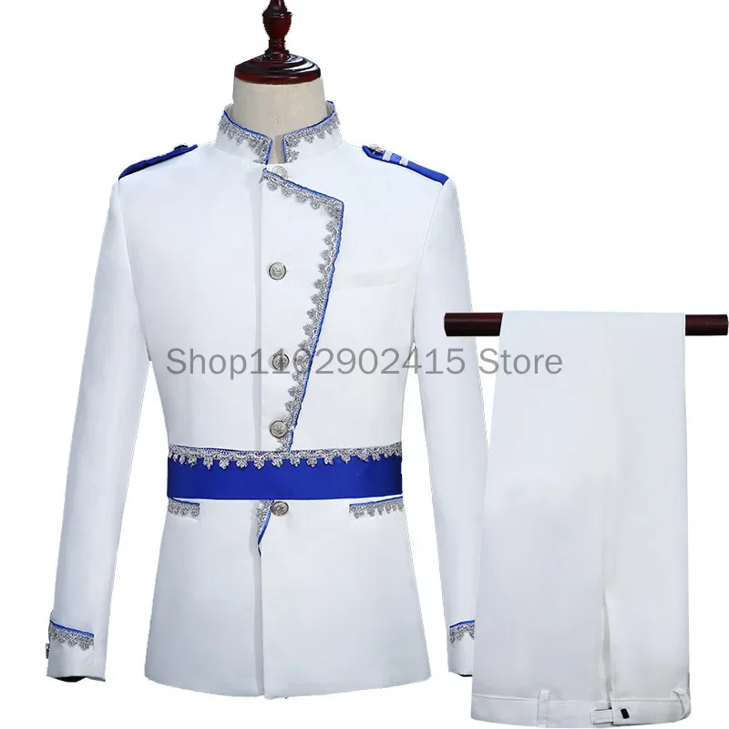 Men Medieval Renaissance Steampunk Costume Royal Guard Costume Dress Up White Prince Costume Military Uniform Cosplay Costume