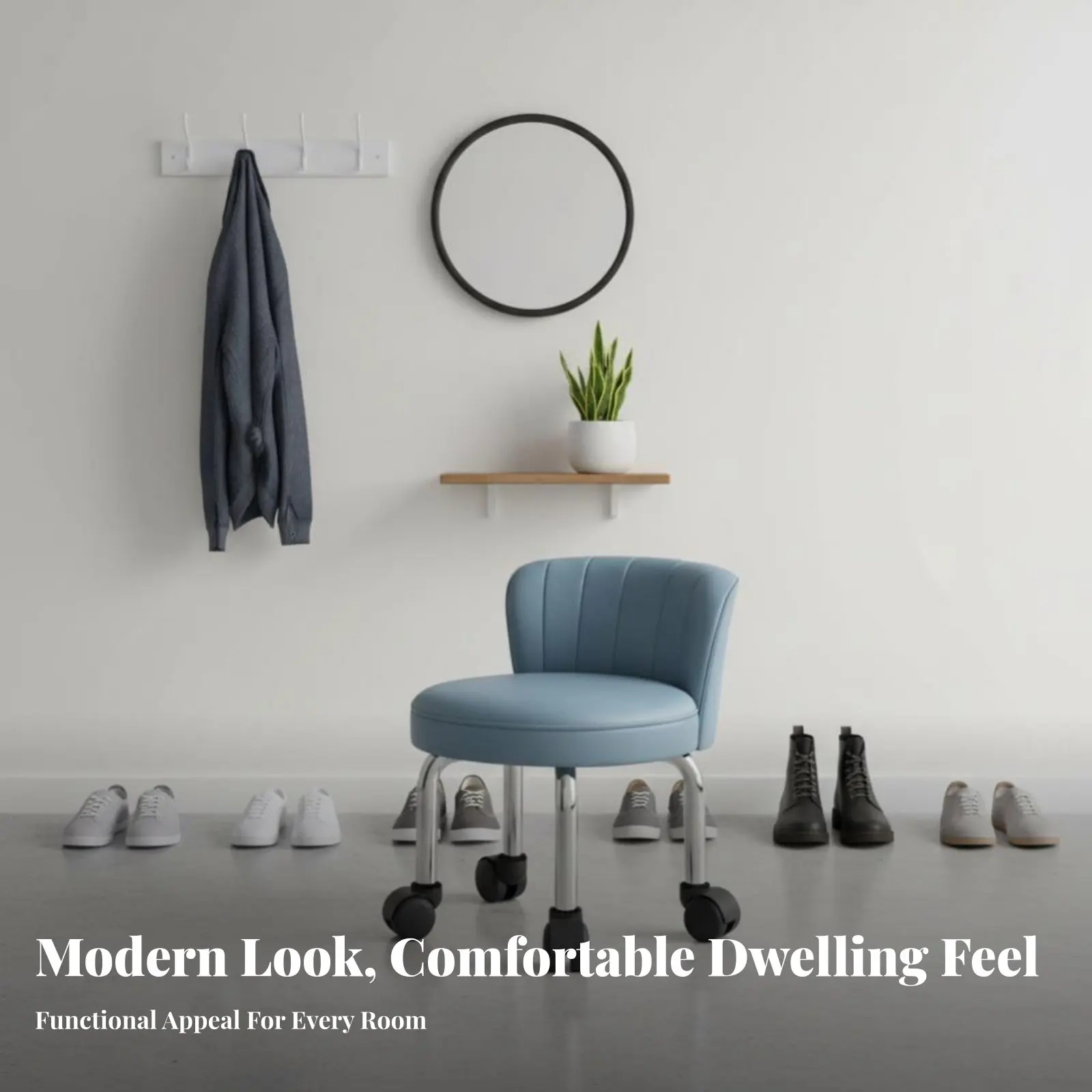 Low Caster Stool with Spine-Supportrest Quiet Casters Rolling Chair with Spine-Support 360-Degree rotationDegree Rotating Wheels view 3
