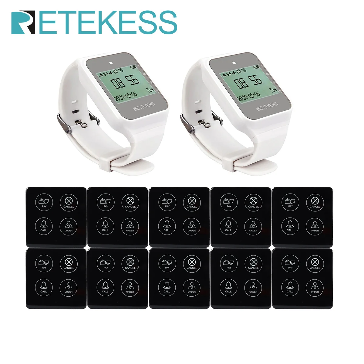 

RETEKESS Restaurant Waiter Calling System 2 TD108 Watch Receiver 10 TD033 Wireless Call Buttons Pager For Hookah Cafe Bar Club