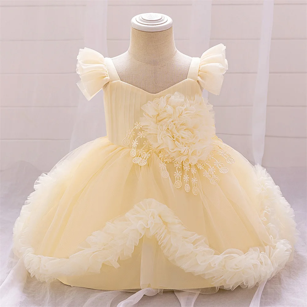 Toddler Girls Party Dresses Fluffy Tulle Infant Baby 1st Birthday Wedding Gown Elegant Kids Girl Princess Evening Dress 0-3Yrs