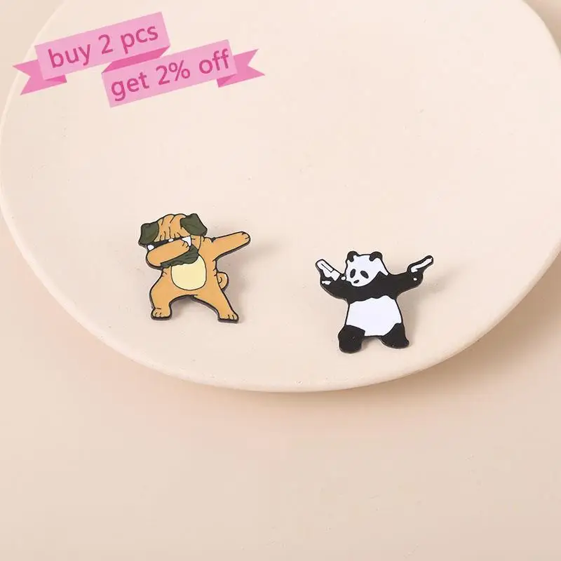 Pug Panda Enamel Pins Custom Funny Dance Brooches Lapel Badges Cute Cool Punk Animal Jewelry Gift for Kids Friends