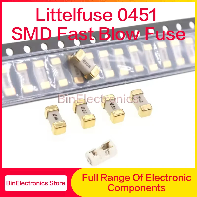 Littelfuse 1808 SMD Fast Blow Fuse 125V 0451 0.75A 1A 2A 3A 4A 5A 6.3A 8A 10A 12A 15A 500MA 0451 Ultra-Rapid Fuse 0451010. MRL