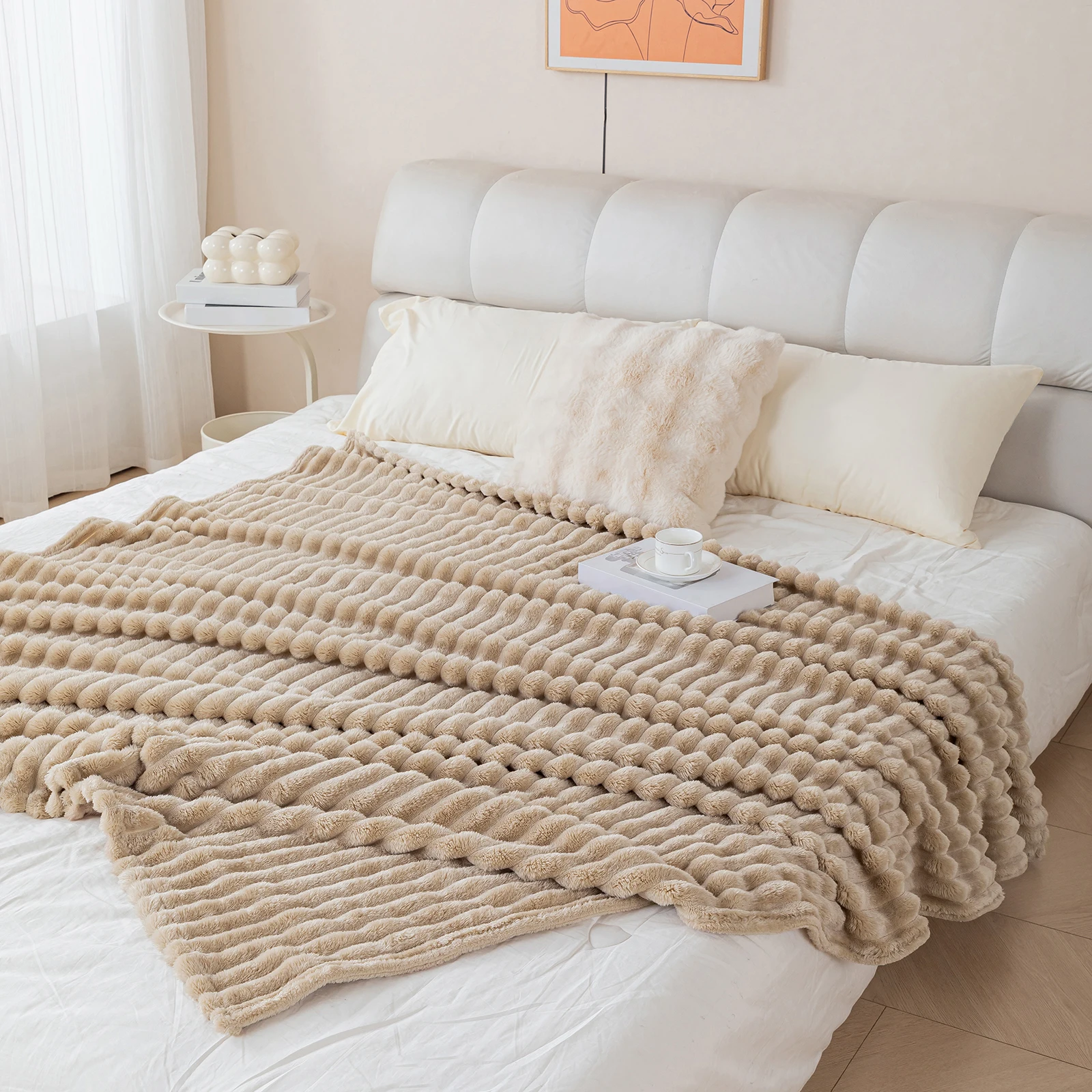 1 Stück gestreifte, einfarbige Flanelldecke, weiche und bequeme Überwurfdecke, geeignet für Sofas, Betten und Reisen, vielseitig einsetzbar – Detail 18