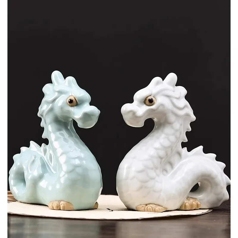 

Flowing Dragon Tea Table Tea Pet Decoration with Nourishing Creativity Opening Ru Porcelain Zodiac Dragon Decoration