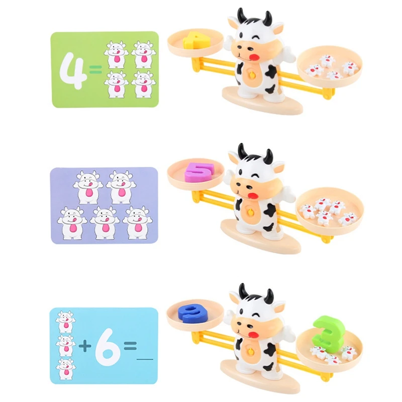 Math Match Toy Cow Balancing Scale Preschool Number Balance Toys Baby Educational Learning Board Game Gift