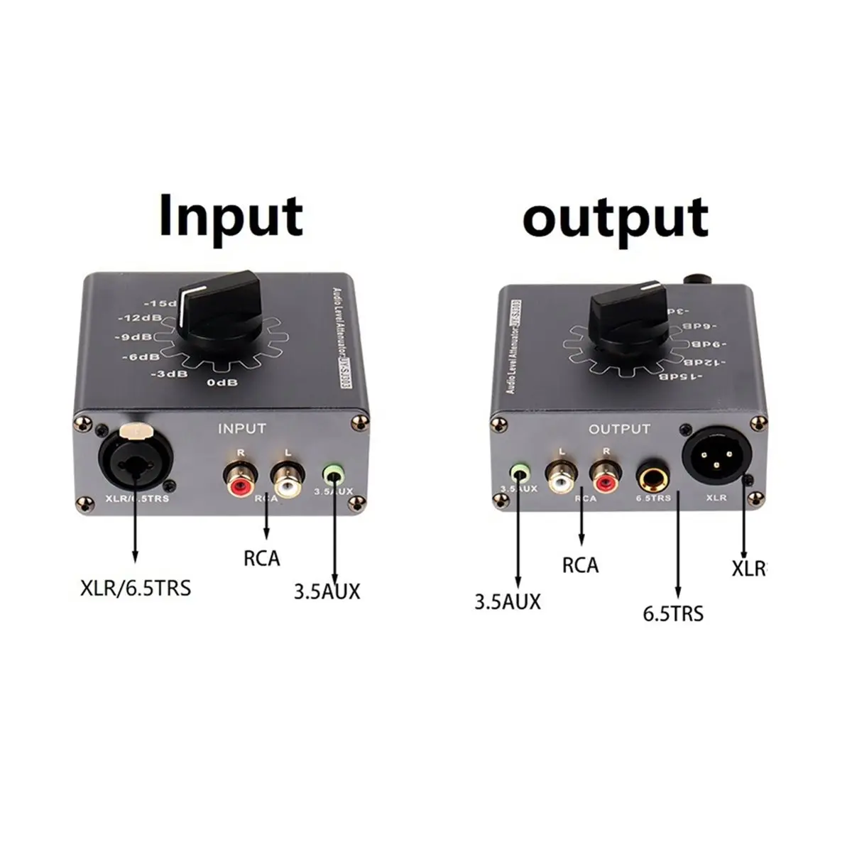 ABAN XLR/6.5TRS for- 3.5mm AUX Audio Level Attenuator 0dB -3dB -6dB -9dB -12dB -15dB Adjustable Audio Attenuation Box