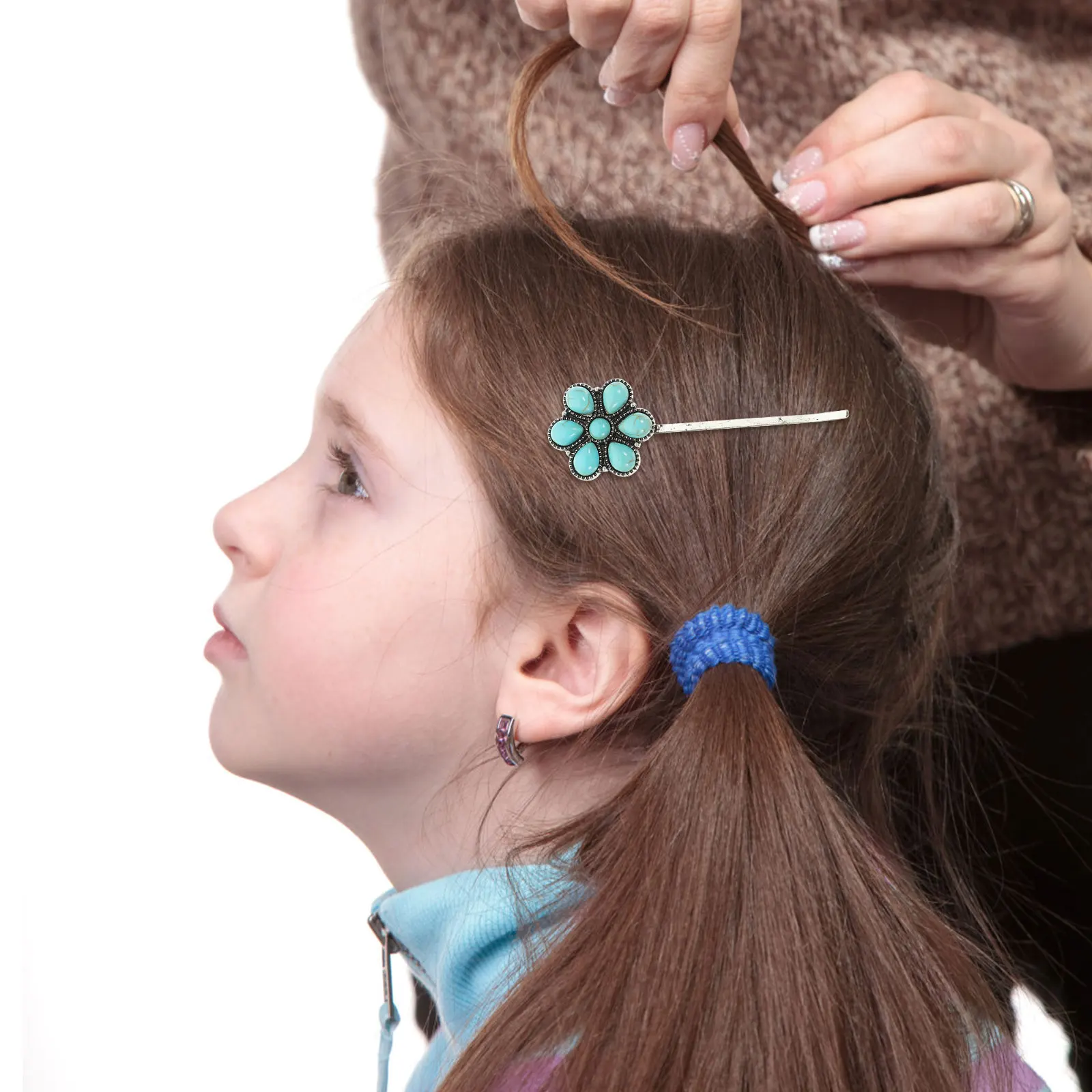 

3Pcs Vintage Turquoise Flower Hair Clips Retro Bobby Pins Comfortable Travel Party Accessories Hair Slides Metal Hairpins