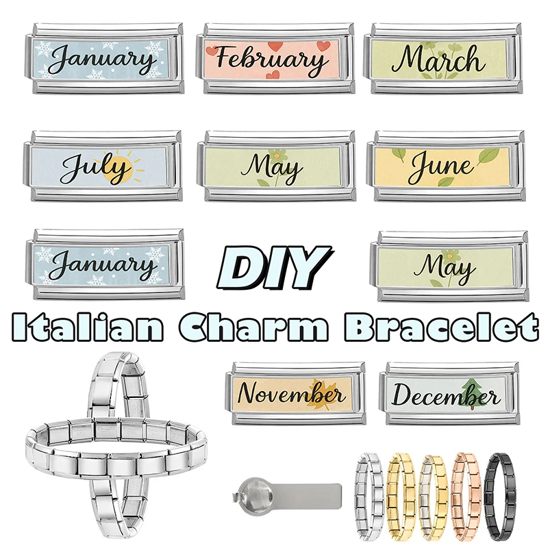 الموضة 12 شهر مارس أبريل يوليو مايو فراشة القلب الإيطالية سحر الروابط صالح 9 مللي متر الفولاذ المقاوم للصدأ سوار مجوهرات DIY بها بنفسك صنع #6