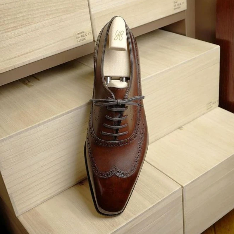 Men Oxfords Shoes Brown Black Lace-up Round Toe Wedding Shoes for Men Handmade Dress Shoes Men
