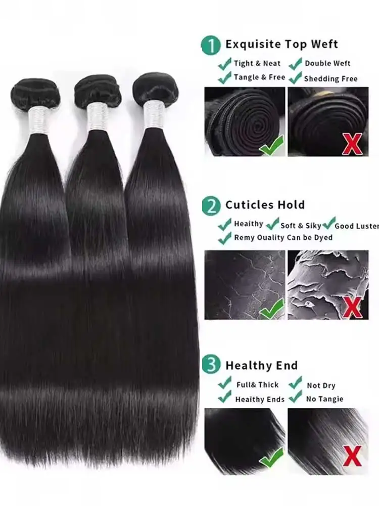12A Brazilian Long Straight Hair 1/3/4 Bundle Deals Unprocessed Virgin Human Hair Bundles Natural Black Color 12-42 Inches