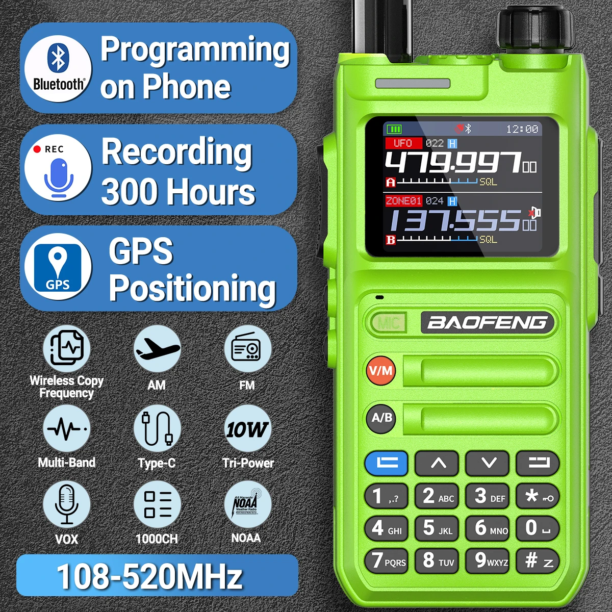 Baofeng AR26 Long Range GPS Walkie Talkie10W Phone APP Wireless Programming Air Band Recording Two Way Radio USB Type-C Charge