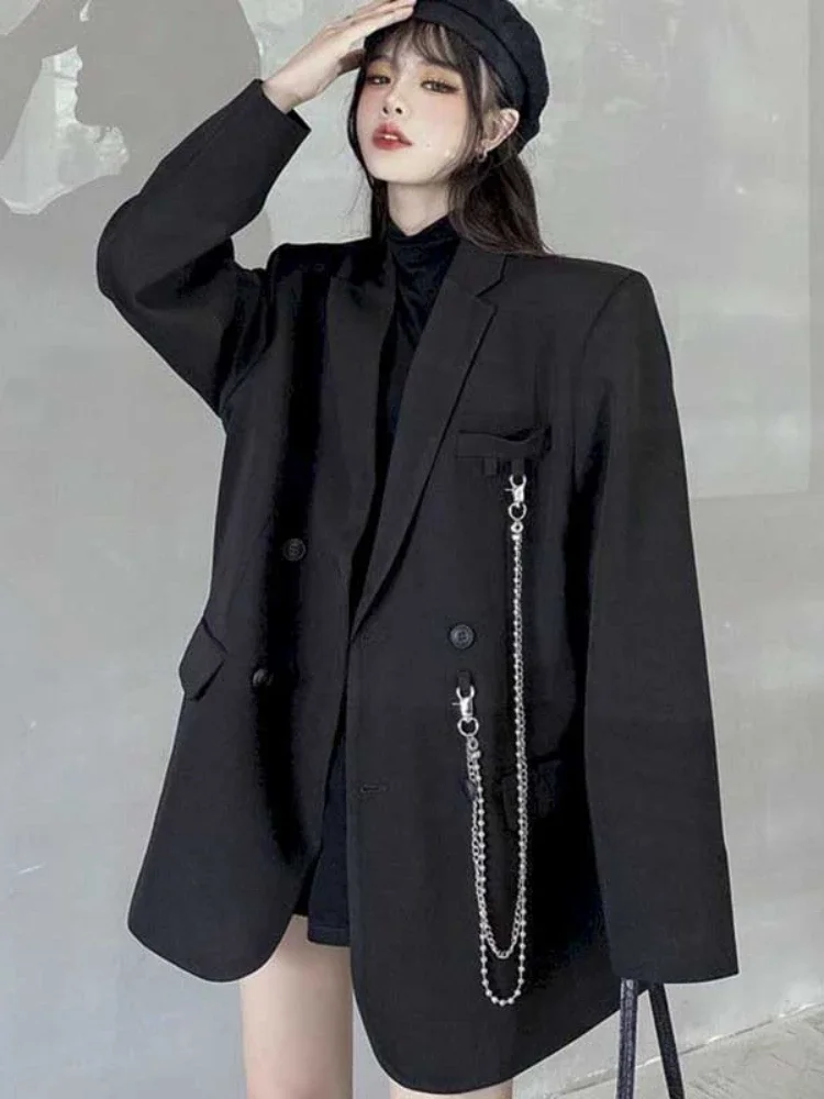 New Suit Jacket Women\'s Trendy Dark Black Retro Loose And Thin Fried Street   Women 2022 Spring  Autumn  A