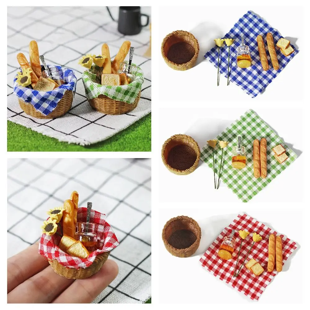 1:6/1:12 Scale Miniature Bread Basket With Honey Sunflower Scene Model Ornament Dollhouse Food Toys Doll Accessories