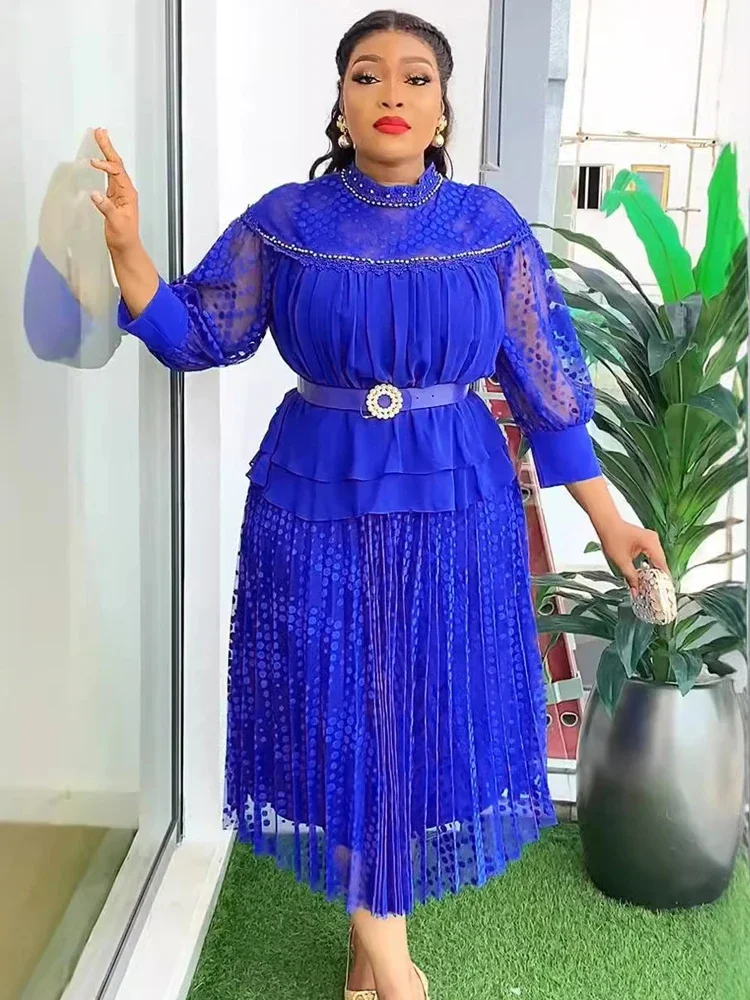 2025 Summer Dresses for Women Dubai African Wedding Party Prom Evening Gown Dashiki Pleated Maxi Robe Office Ladies Clothing