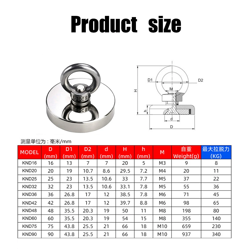Super forte neodímio ímãs gancho, Iman Ima Pesca, Magnético com furo escareado, Salvamento do parafuso, N52