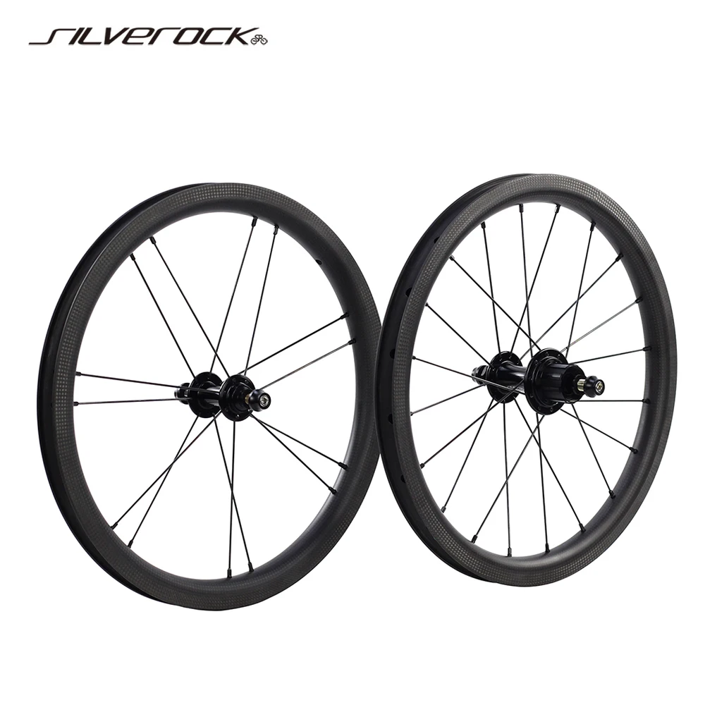 

SILVEROCK SR25C Carbon Wheelset 7 Speed 16 inch 349 Rim V Caliper Brake 25mm for Brompton Folding Bike Ultralight 6 Pawls Wheel