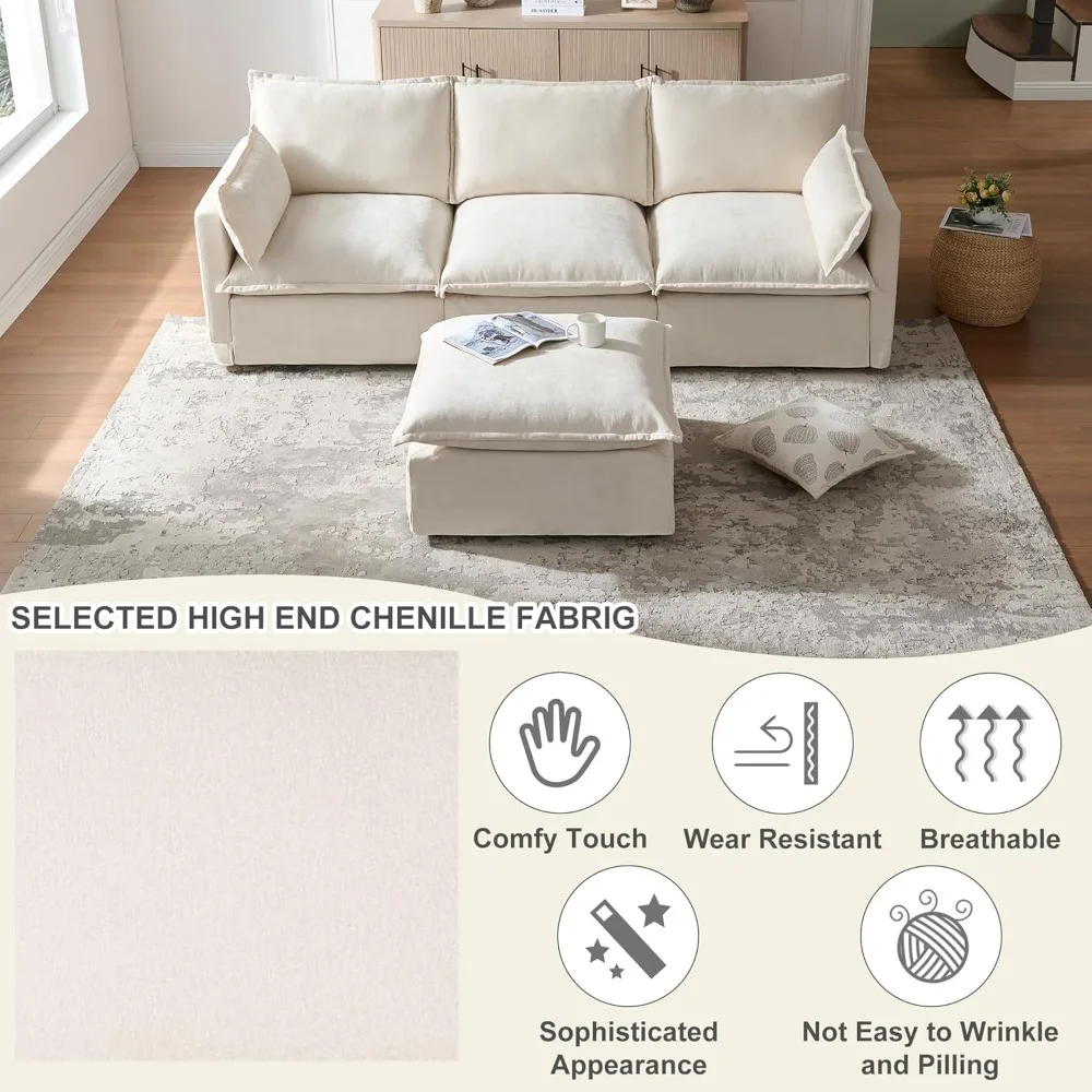 أريكة مقطعية سحابية مقاس 93 بوصة مع مسند قابل للإزالة قابل للتحويل، أريكة كبيرة الحجم على شكل حرف L مع وسائد رمي #3