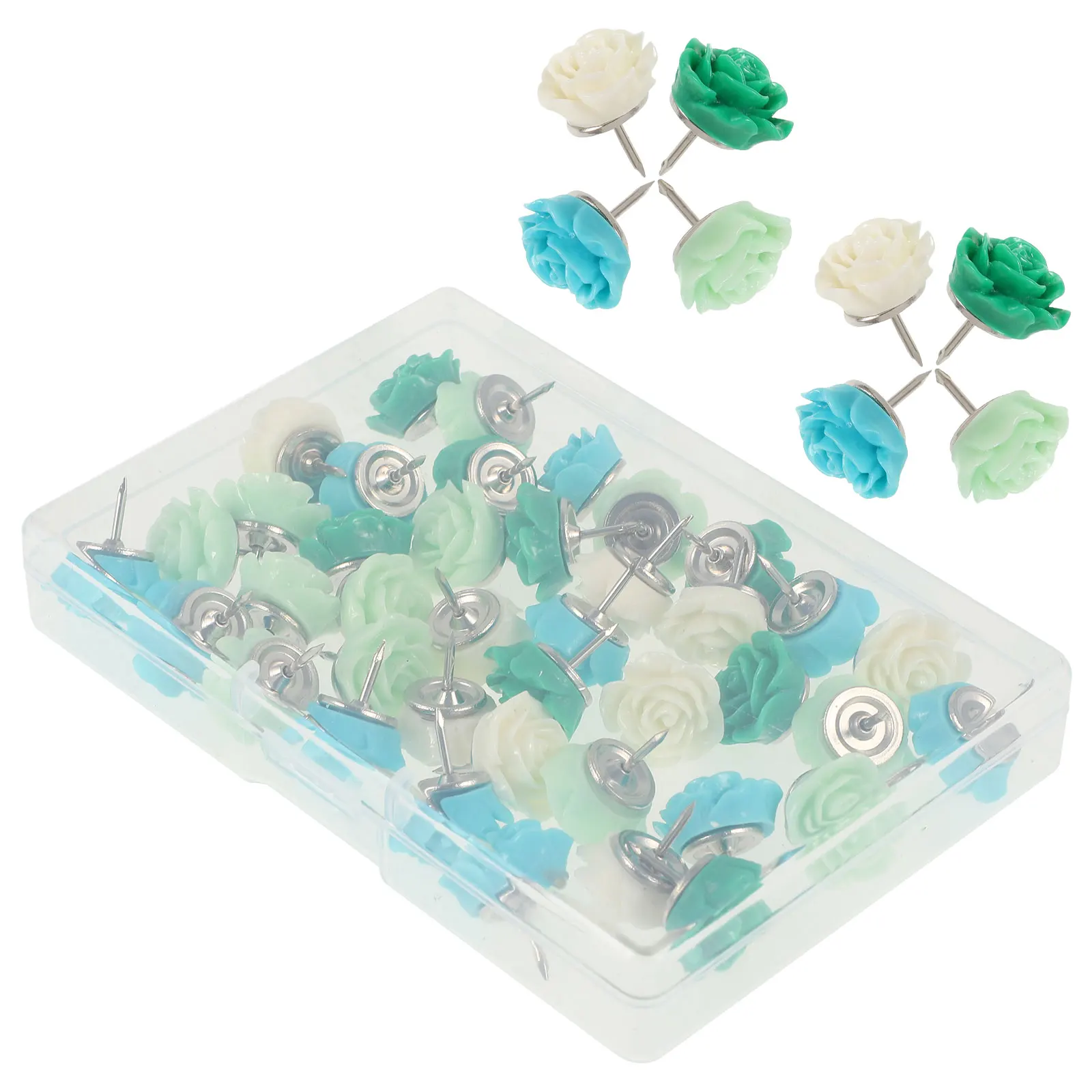 

40PCS Rose Pushpins Flower Shaped Cute Thumb Tacks Multi Function Cork Board Map Marking Travel Photos