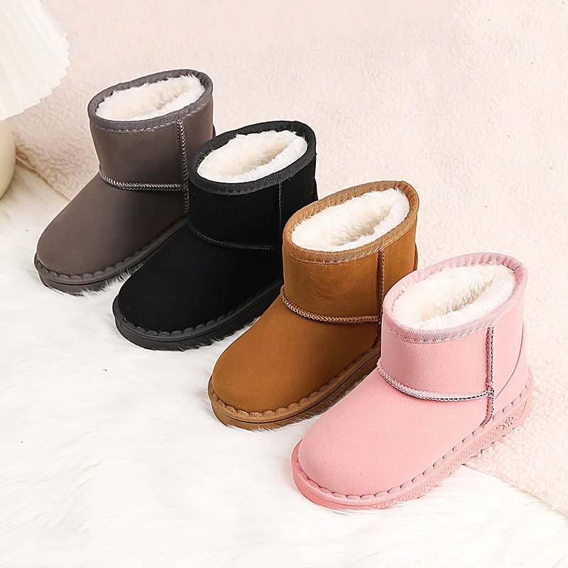 

Toddler Girls Winter Warm Cotton Boots 2025 New Kids Thick Plush Lined Snow Boots Non-slip Simple Kids School Outdoor Daily Wear
