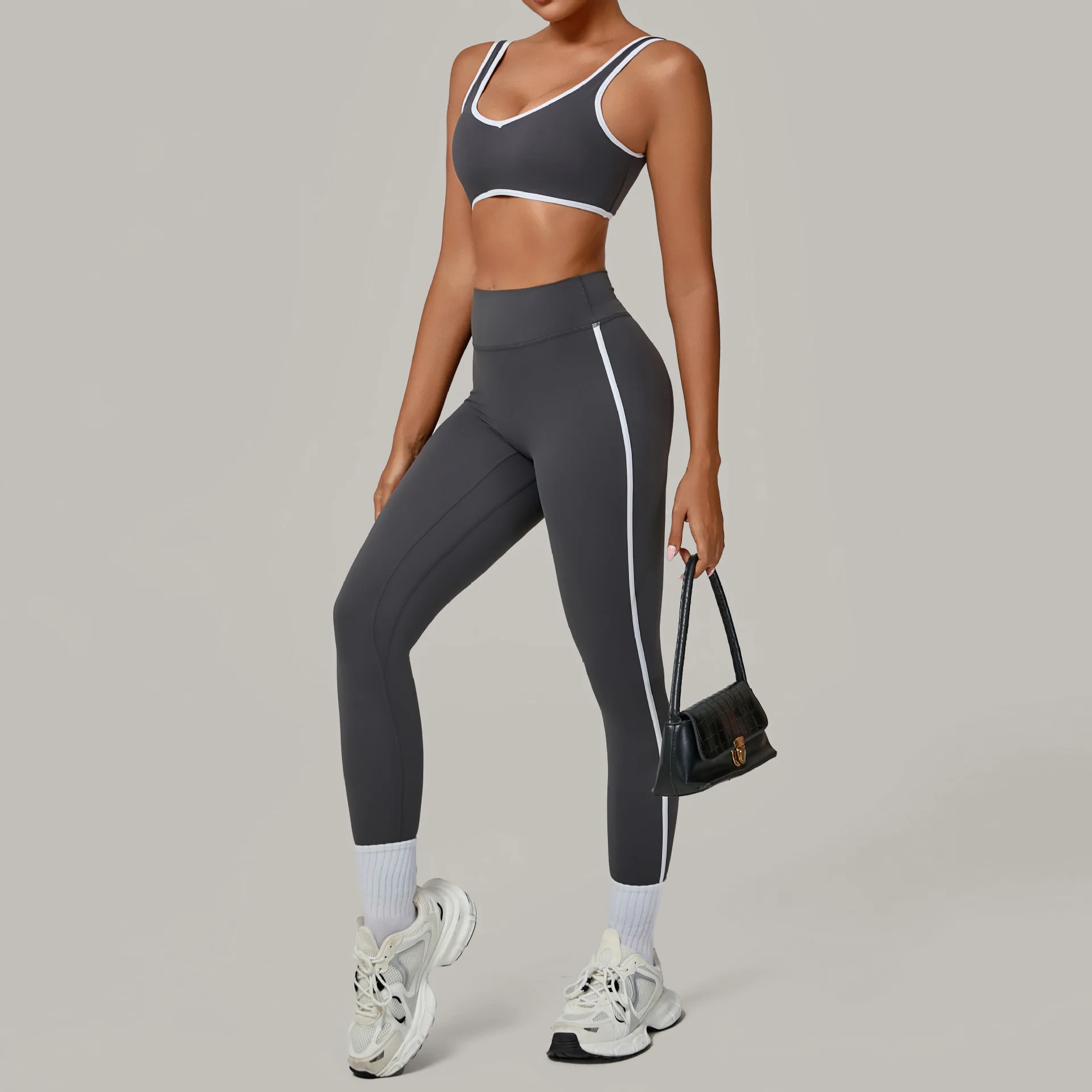 Women's Fitness Sports Bra Workout Pant Sets 2 Pieces Gym Tracksuit High Impact Padded Push Up Yoga Bra + Seamless Leggings Sets