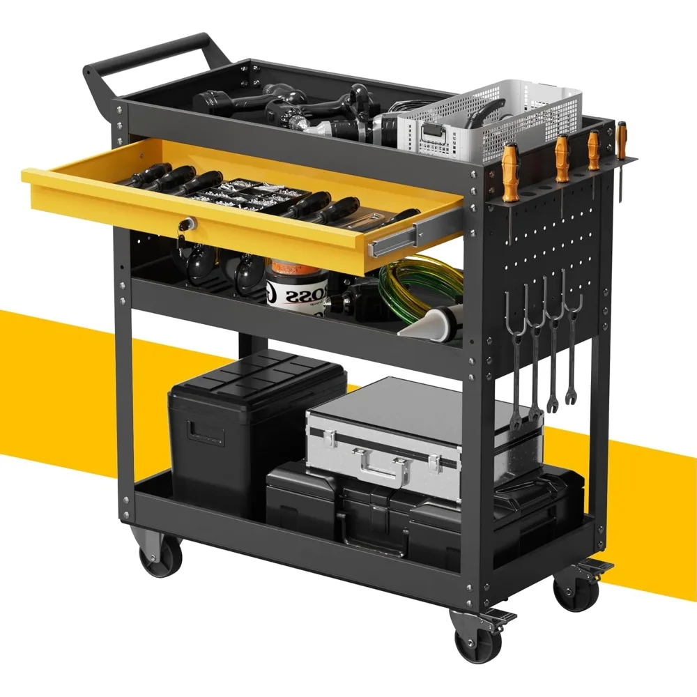 Тележка для инструментов на колесах, сверхмощная универсальная тележка, рабочая тележка с ящиками и пегбордами, грузоподъемность 440 фунтов