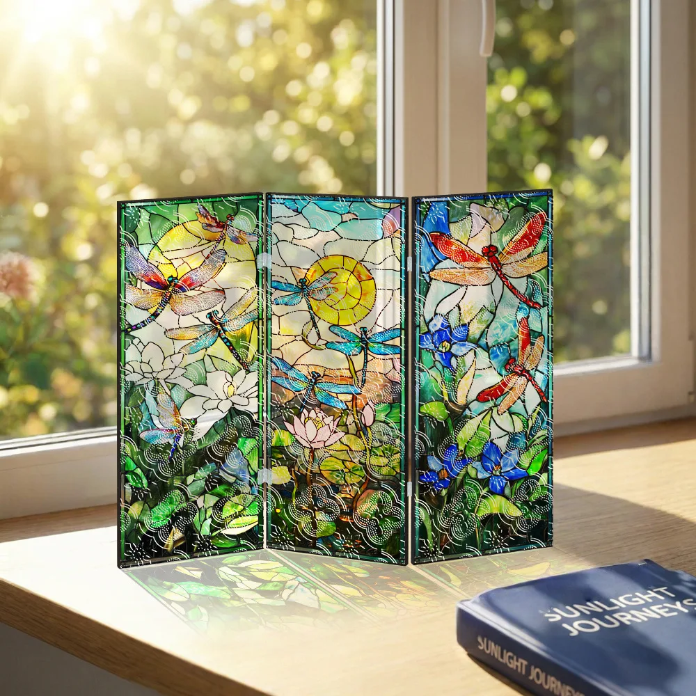 Painted Begonia Pattern Screen Translucent Acrylic Folding Screen Setup. TV Cabinet, Entrance Table Decoration Housewarming Gift