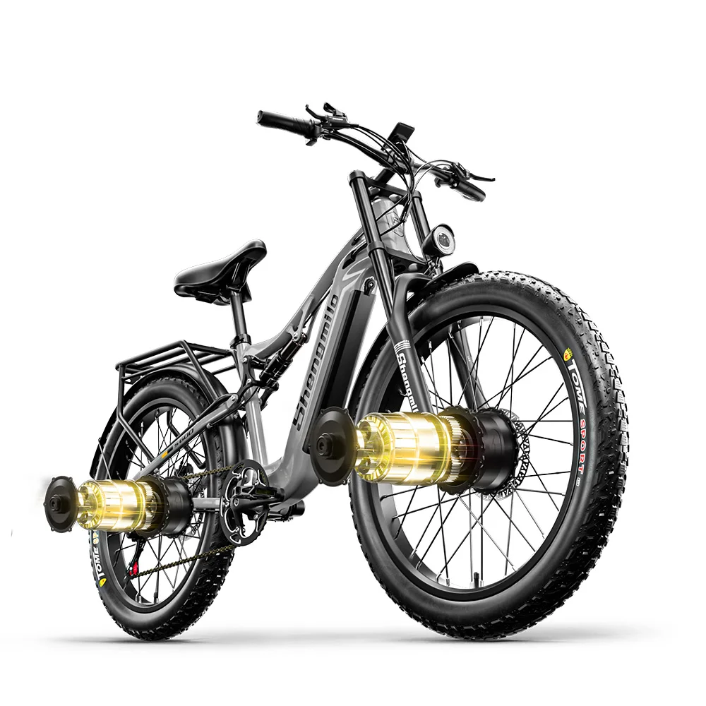 Shengmilo S600 Pro E-bike met twee motoren, heren E-Mountain Ebike, 48V25Ah batterij, 26 inch vetband elektrische fiets
