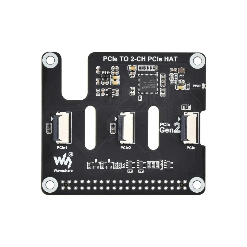 2-Ch PCIe FFC Adapter Board For Raspberry Pi 5,Expands 2-Ch PCIe FFC Connectors,PCIe TO 2-CH PCIe HAT,Waveshare