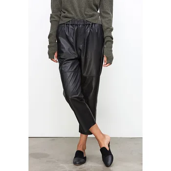 Women’s Genuine Sheepskin Leather Harem Pants 5 Genuine Leather Harem Pants Women Real Sheepskin Trousers High Elastic Waist 2026 New Streetwear Plus Size Pants Y2k Fashion 5