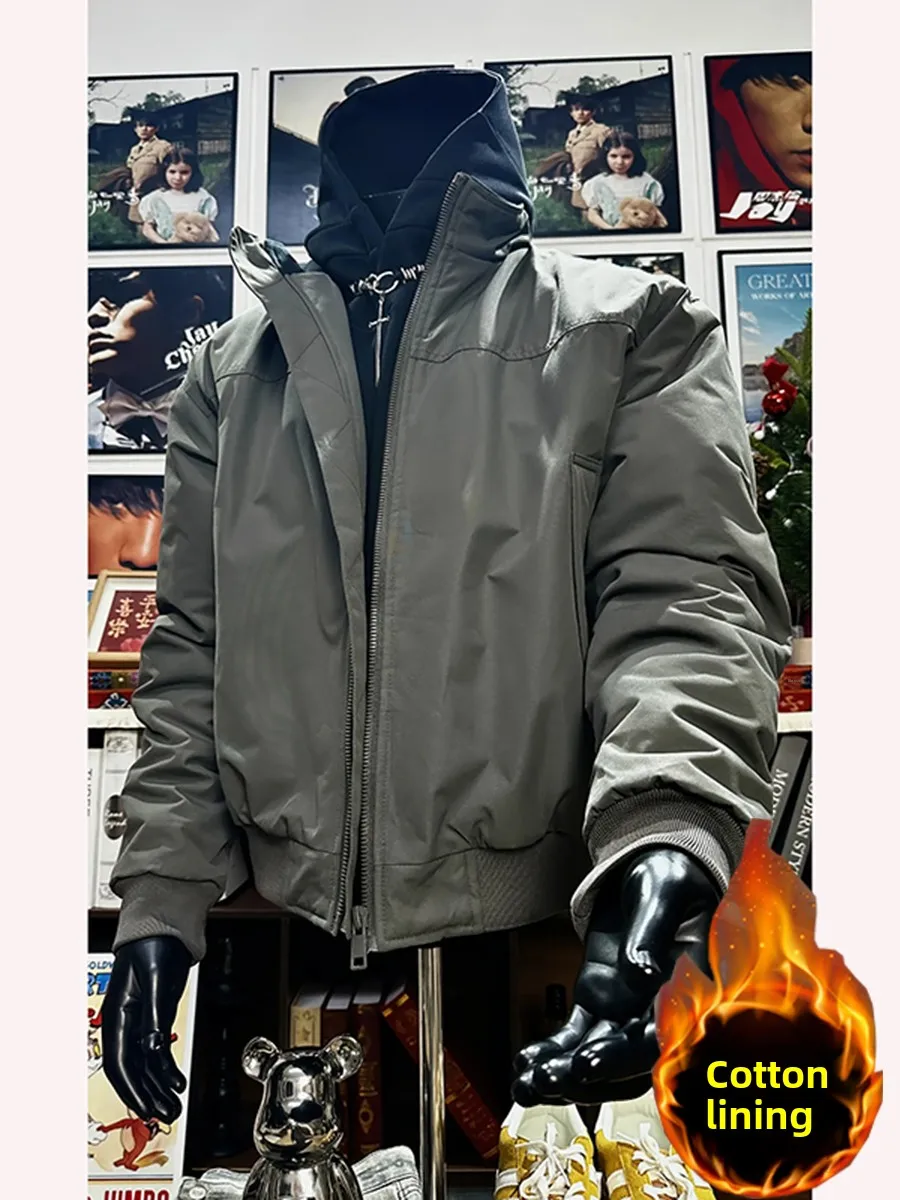 

American Sle Pilot Jaet Cotton Coat Men's Winter Warm Sli Cotton Clothing Outerwear Stand Collar Additional Cotton