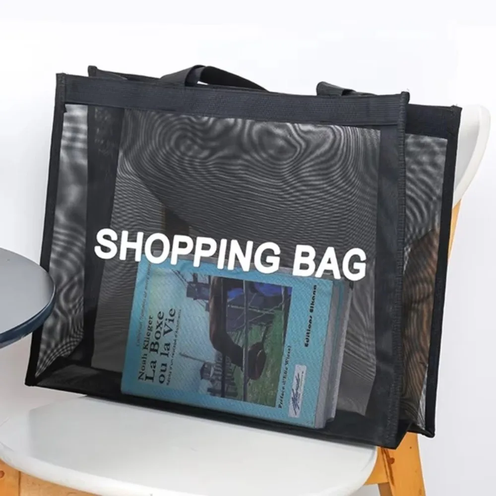 Portable Transparent Shopping Bag Mesh Breathable Shoulder Handbag Large Capacity Toiletry Storarge Bag For Beach Travel