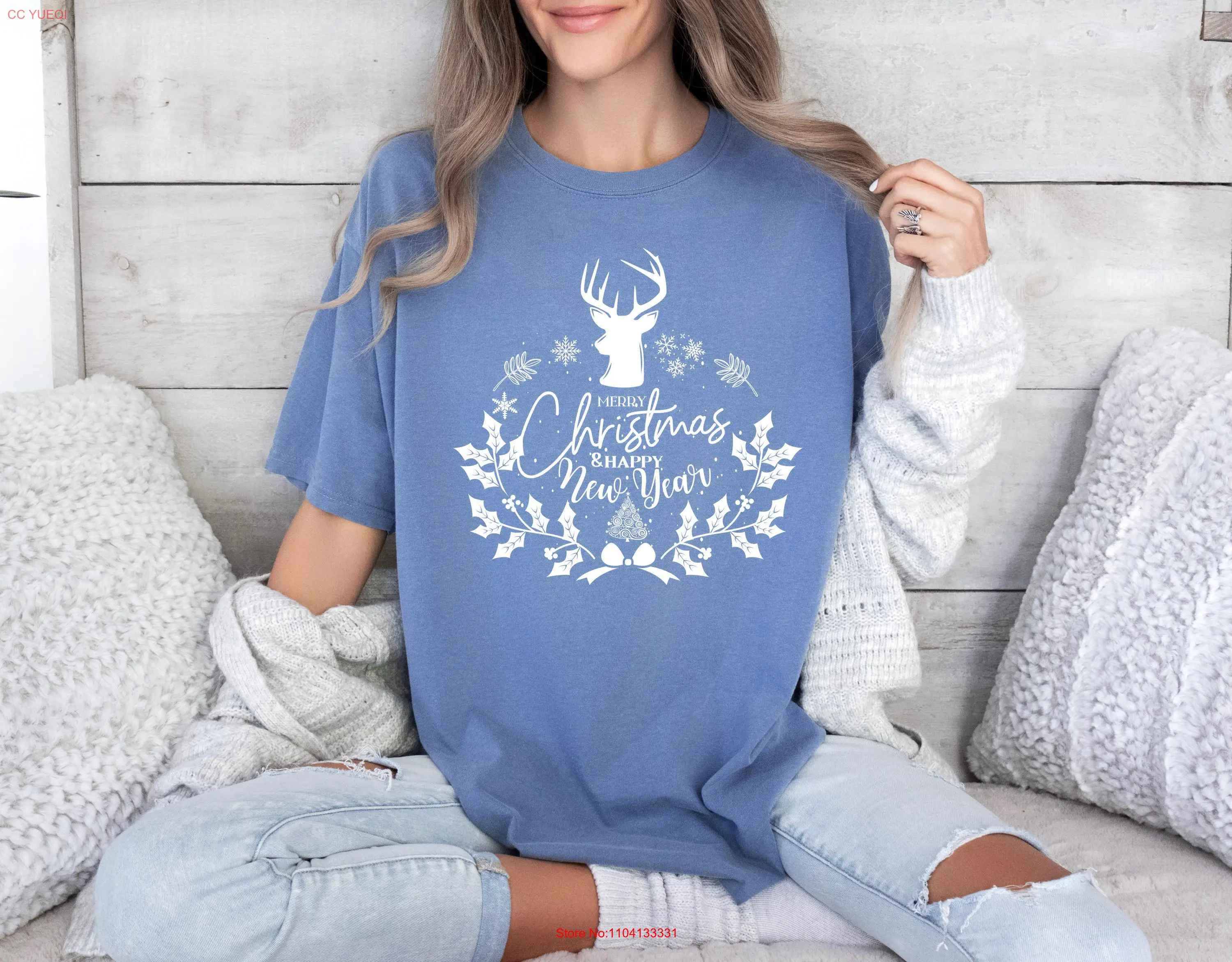 

Футболка с рождественскими комфортными цветами, модная женская футболка с милыми оленями для всей семьи, с длинными или короткими рукавами