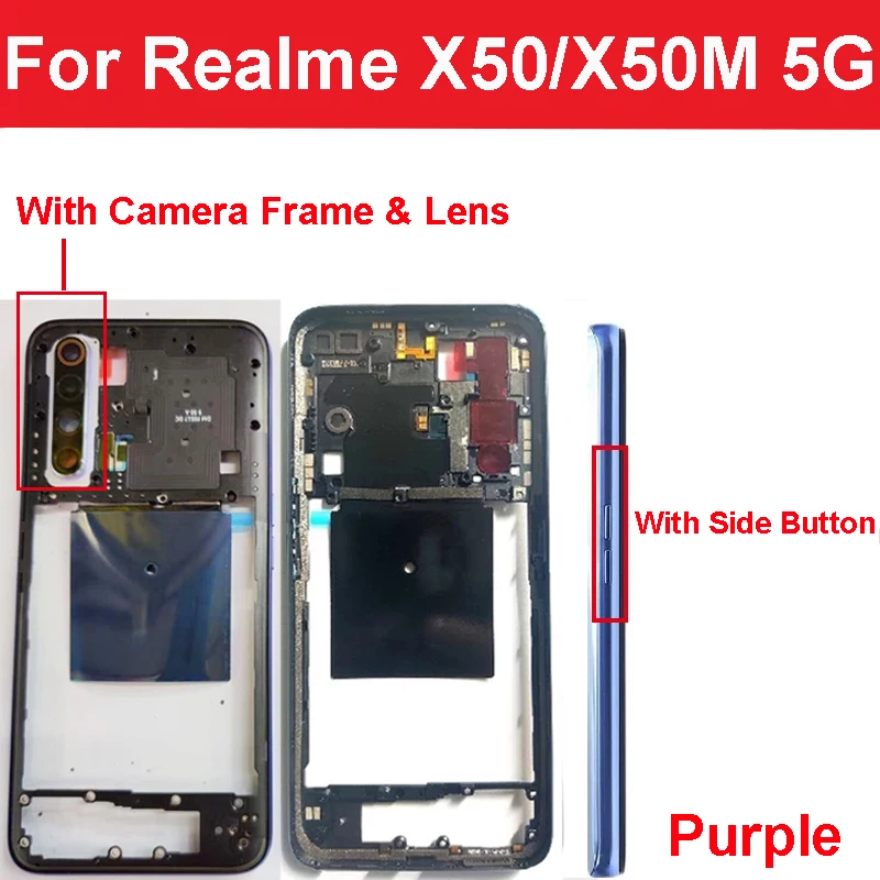 Middle Frame Housing For OPPO Realme X Lite X2 Pro X7 X50 X50M X3 SuperZoom 5G Middle Frame Bezel with Side Button Camera Cover