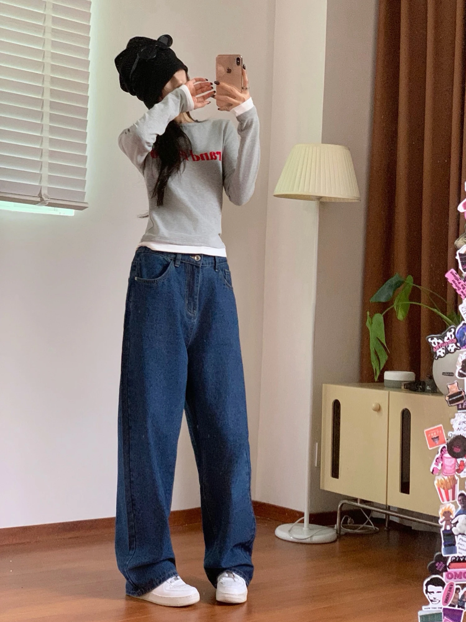 

Nuomici American Street Sle Vintage Waed Loose Straight Leg Casual Jeans Women's Comfortable Fit l Waist Cotton