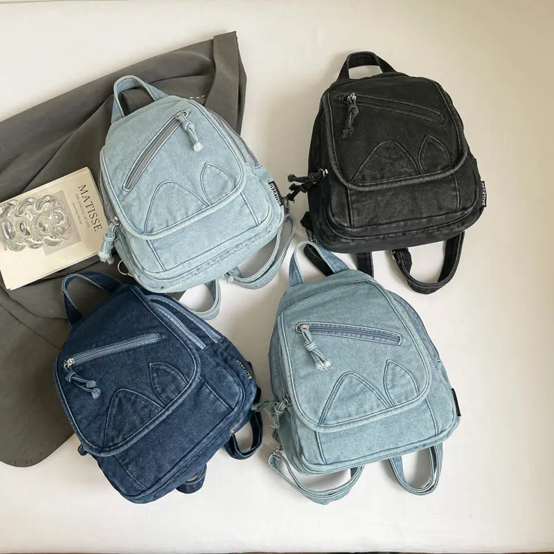 

Hot Trendy Denim Zipper Casual Youth Versatile Backpacks High Quality Large Capacity Interior Zipper Pocket Women's School Bags