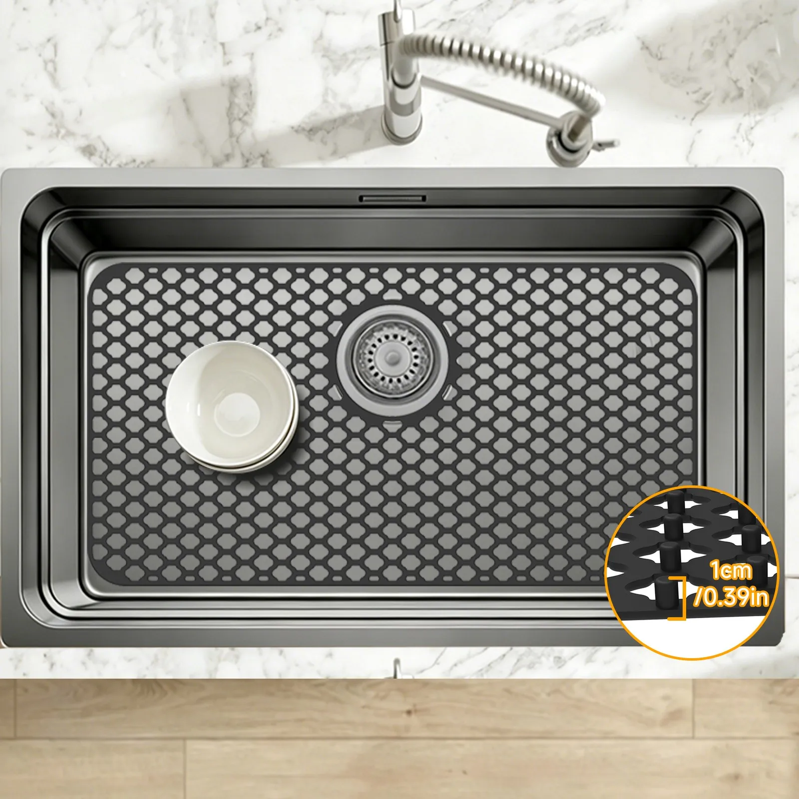 1pc Anti-Slip Kitchen Silicone Drain Pad Sink Mat Kitchen Sink Bottom Pad Tableware Drying Pad With Holes 66cm