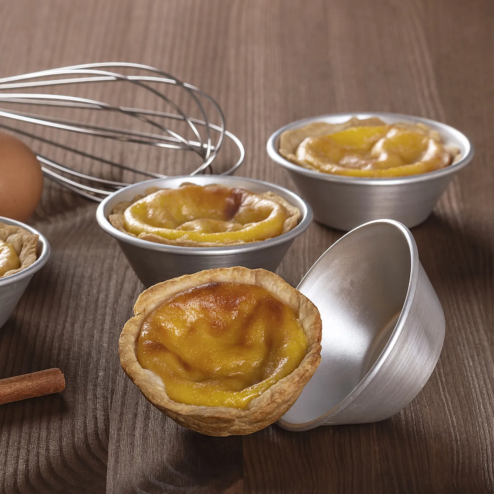 Molde para Tartaletas de Huevo, 10 Piezas, de Aleación de Aluminio, Resistente al Calor, Antiadherente, para Hornear Muffins, Brownies, Quiche, Puto, Mini Pasteles